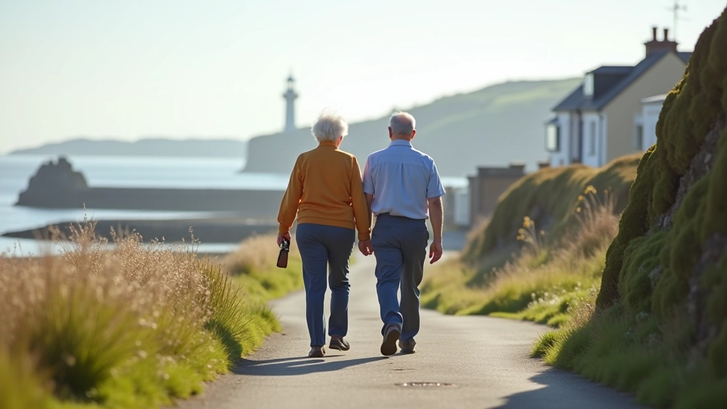 Retirees enjoying a leisurely walk along Howth's scenic coastal pathway